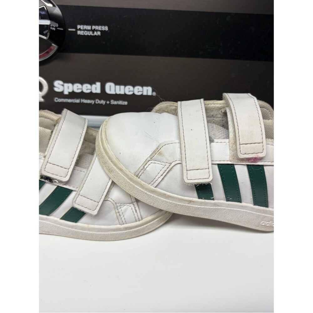 Adidas White Kids Sneakers with Green Stripes